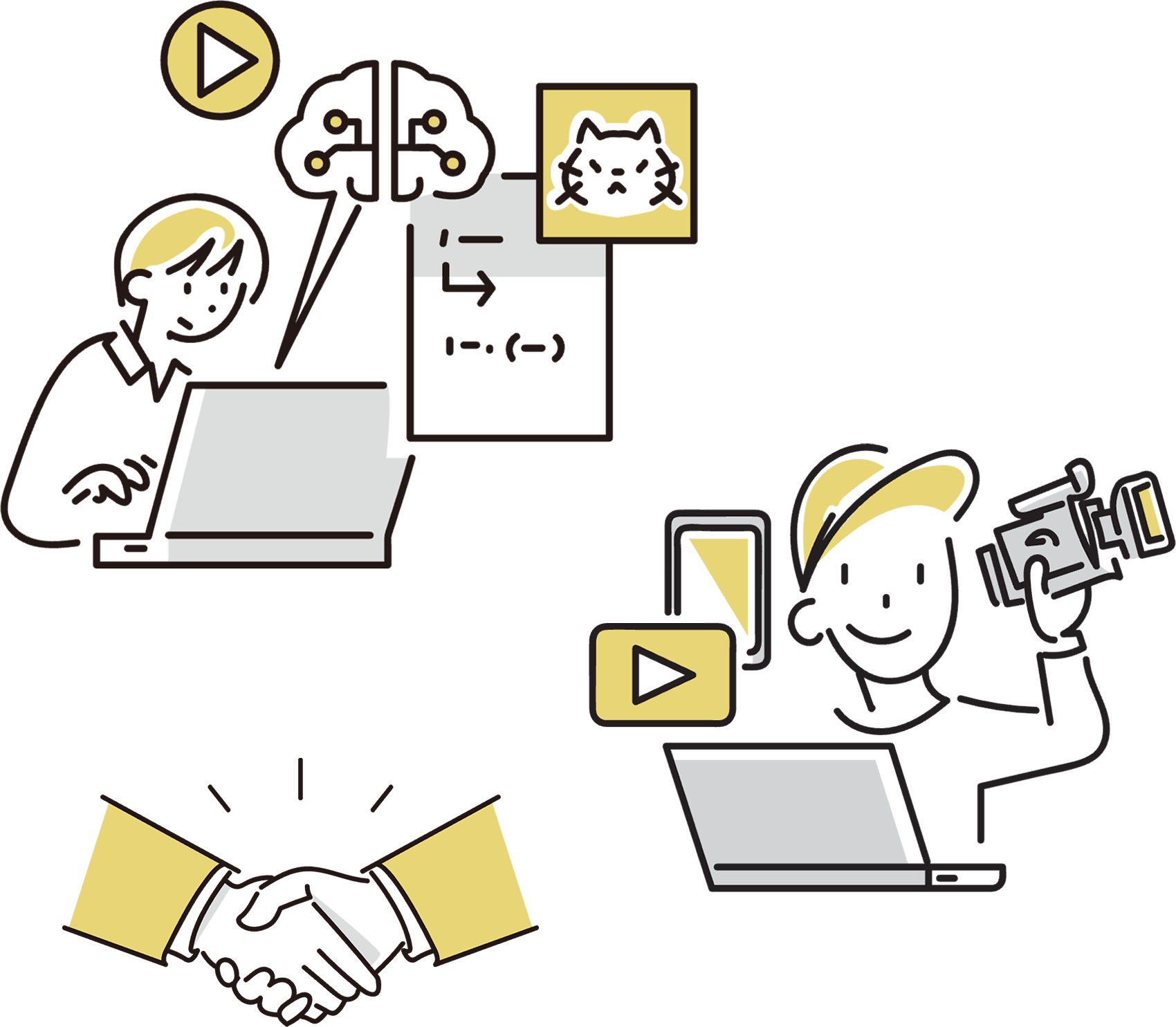 動画制作・SNS発信・握手のイラスト(PC用)